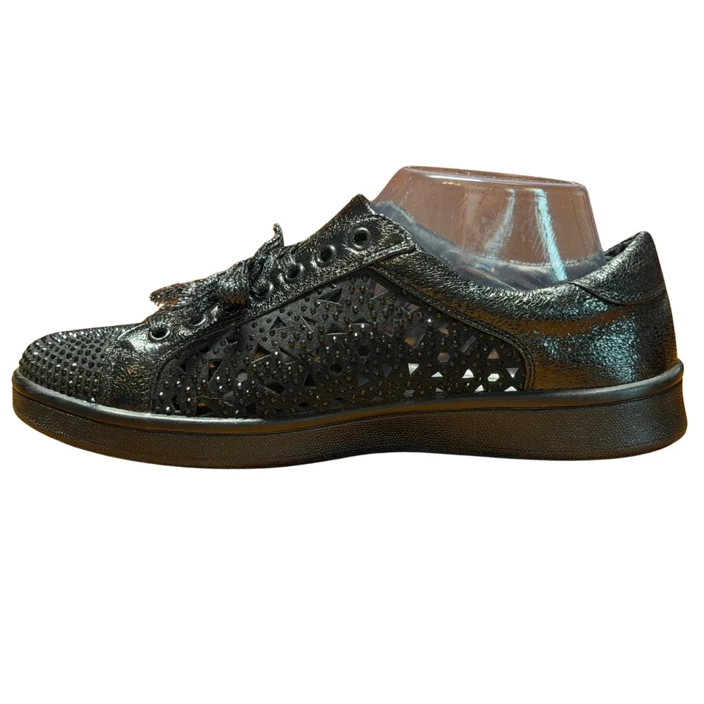 Lady Couture Sz 8.5 Paris Low-Top Sneakers Geometric Cut-Outs Rhinestones Black